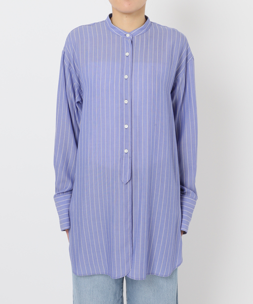 セール】リヨセルストライプバンドカラーシャツ（シャツ/ブラウス