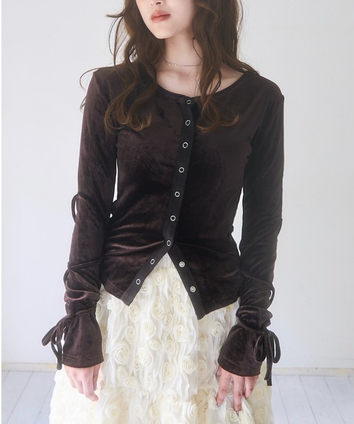 mellowneon（メロウネオン）の「ベロアリボントップス（Tシャツ/カットソー・レディース・モカ/ダークブラウン/グレー/ブラウン系その他・FREE）」の3枚目の写真