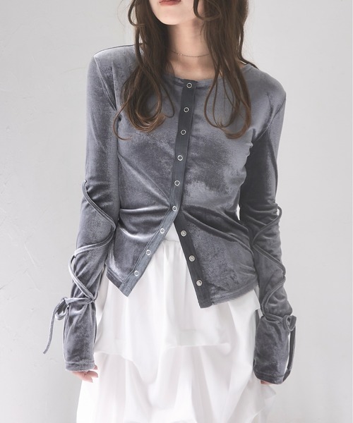 mellowneon（メロウネオン）の「ベロアリボントップス（Tシャツ/カットソー・レディース・モカ/ダークブラウン/グレー/ブラウン系その他・FREE）」の2枚目の写真