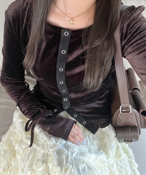 mellowneon（メロウネオン）の「ベロアリボントップス（Tシャツ/カットソー・レディース・モカ/ダークブラウン/グレー/ブラウン系その他・FREE）」の10枚目の写真