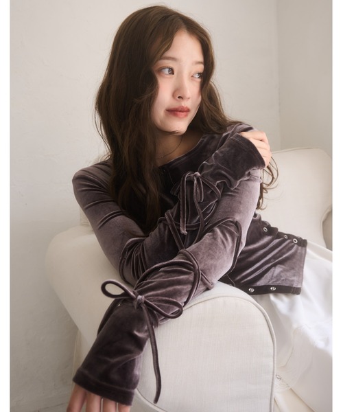 mellowneon（メロウネオン）の「ベロアリボントップス（Tシャツ/カットソー・レディース・モカ/ダークブラウン/グレー/ブラウン系その他・FREE）」の5枚目の写真