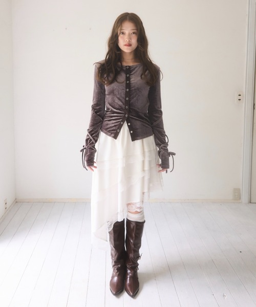 mellowneon（メロウネオン）の「ベロアリボントップス（Tシャツ/カットソー・レディース・モカ/ダークブラウン/グレー/ブラウン系その他・FREE）」の6枚目の写真