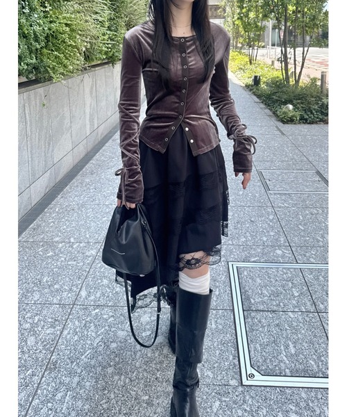 mellowneon（メロウネオン）の「ベロアリボントップス（Tシャツ/カットソー・レディース・モカ/ダークブラウン/グレー/ブラウン系その他・FREE）」の19枚目の写真