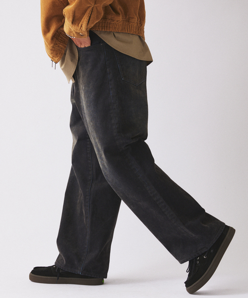 フロッキー プリント ワイド デニム 5ポケット（デニムパンツ