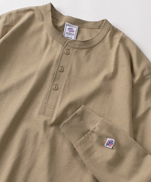 JEMORGAN（ジェーイーモーガン）の「【87】【JEMORGAN/ジェーイーモーガン】ワンポイントワッペン ヘビーウェイト ヘンリーネック ロングスリーブTシャツ/無地T/インナーウェア（Tシャツ/カットソー・メンズ・ベージュ/ネイビー/グレー/ブラック/オフホワイト・M/L/XL）」の2枚目の写真