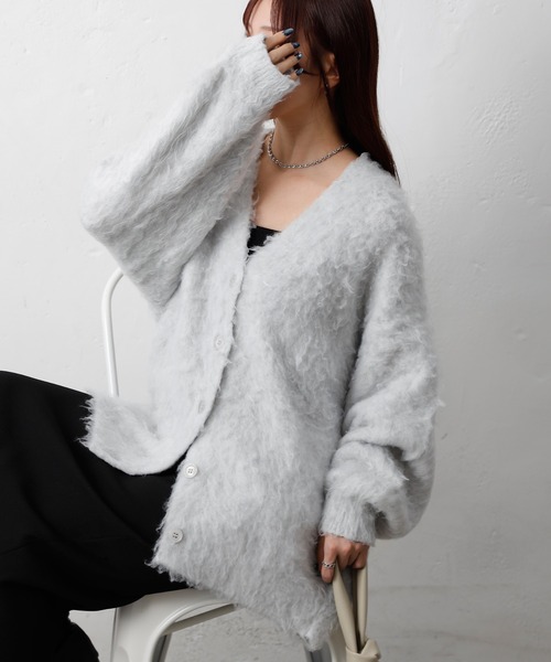 COLONY 2139(コロニートゥーワンスリーナイン)の「モヘアタッチカーディガン(カーディガン/ボレロ・レディース・ネイビー/ライトグレー/ブラウン/ピンク/チャコールグレー/ブルー/ブラック・FREE)」の4枚目の写真