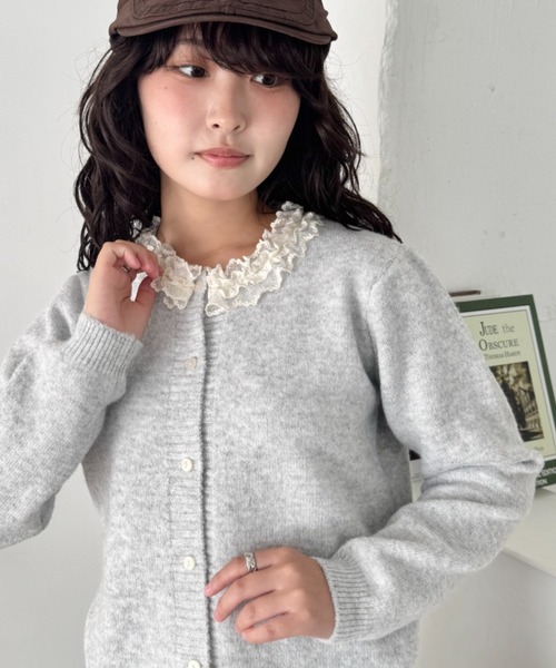 セール】フリルネックニットカーディガン（カーディガン/ボレロ