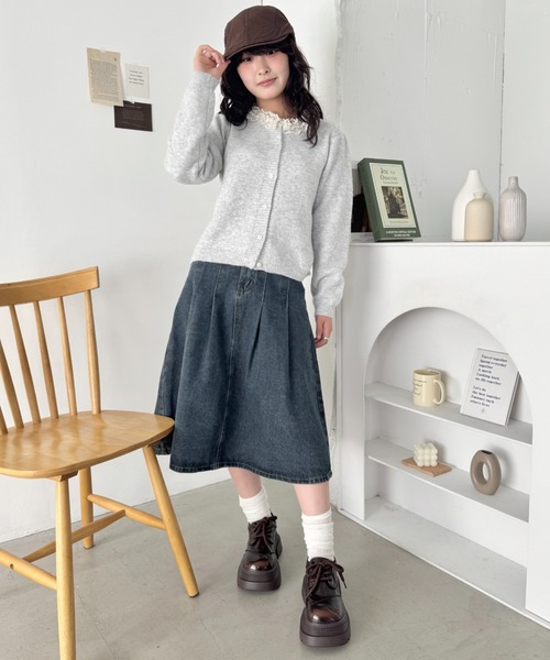 セール】フリルネックニットカーディガン（カーディガン/ボレロ