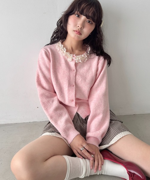 セール】フリルネックニットカーディガン（カーディガン/ボレロ