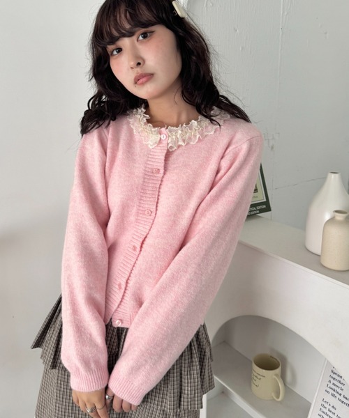 セール】フリルネックニットカーディガン（カーディガン/ボレロ