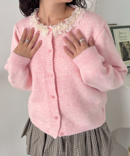 セール】フリルネックニットカーディガン（カーディガン/ボレロ