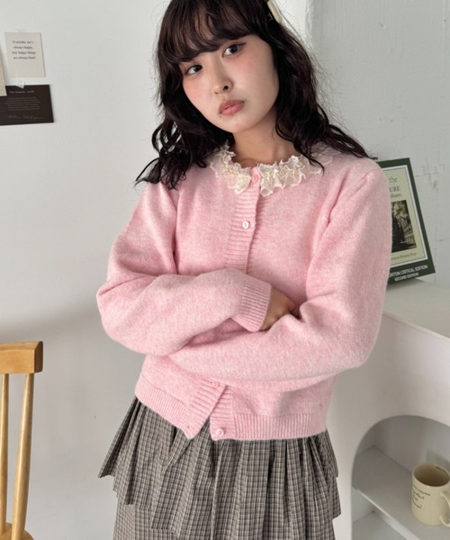 セール】フリルネックニットカーディガン（カーディガン/ボレロ