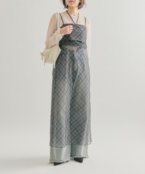 mystic(ミスティック)の「【軽やかチュール素材◎】シアーチェックキャミワンピース(ワンピース・レディース・ブラック/ブラウン・FREE/2)」の10枚目の写真