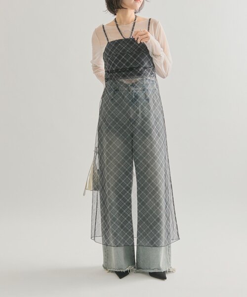 mystic(ミスティック)の「【軽やかチュール素材◎】シアーチェックキャミワンピース(ワンピース・レディース・ブラック/ブラウン・FREE/2)」の12枚目の写真