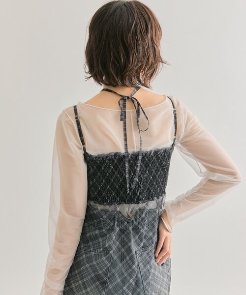 mystic(ミスティック)の「【軽やかチュール素材◎】シアーチェックキャミワンピース(ワンピース・レディース・ブラック/ブラウン・FREE/2)」の16枚目の写真