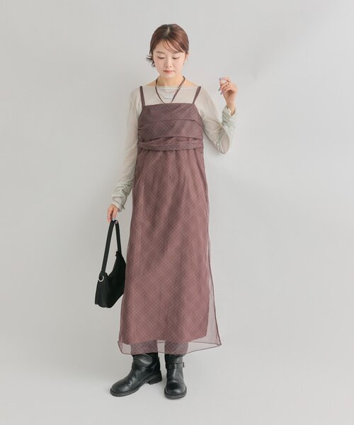 mystic(ミスティック)の「【軽やかチュール素材◎】シアーチェックキャミワンピース(ワンピース・レディース・ブラック/ブラウン・FREE/2)」の17枚目の写真