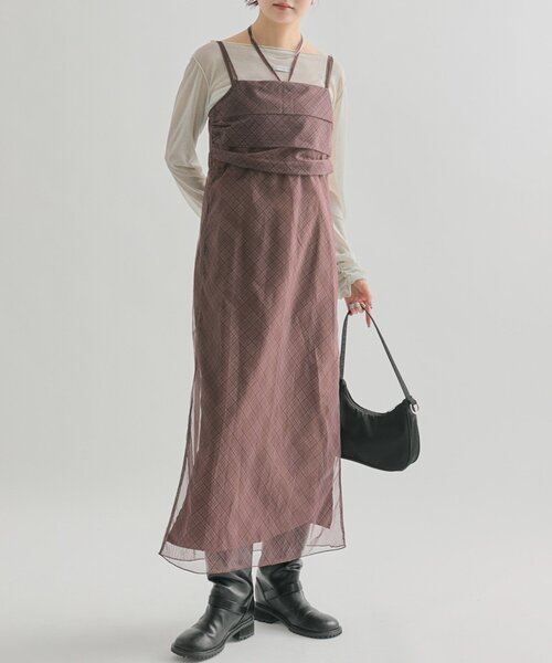 mystic(ミスティック)の「【軽やかチュール素材◎】シアーチェックキャミワンピース(ワンピース・レディース・ブラック/ブラウン・FREE/2)」の18枚目の写真