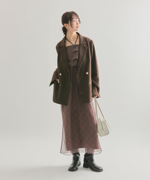 mystic(ミスティック)の「【軽やかチュール素材◎】シアーチェックキャミワンピース(ワンピース・レディース・ブラック/ブラウン・FREE/2)」の19枚目の写真