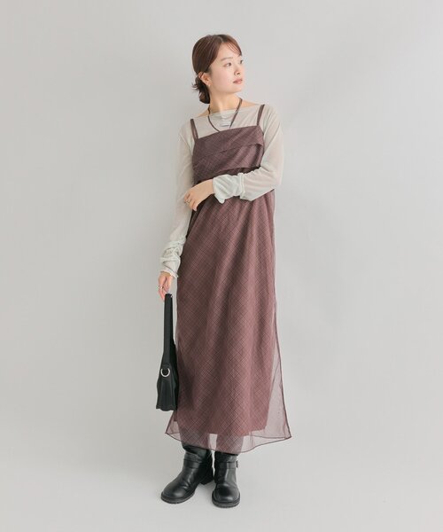 mystic(ミスティック)の「【軽やかチュール素材◎】シアーチェックキャミワンピース(ワンピース・レディース・ブラック/ブラウン・FREE/2)」の20枚目の写真