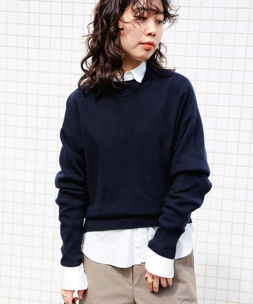 B:MING by BEAMS（ビーミングバイビームス）の「アンゴラ混 ストレッチ ニット プルオーバー (手洗い可)（ニット/セーター・レディース・ライトベージュ/ネイビー/ブルー/オフホワイト・ONE SIZE）」の8枚目の写真