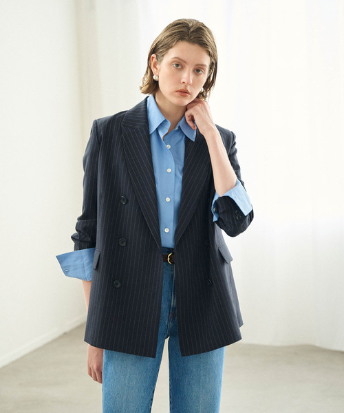 N.O.R.C(ノーク)の「ピークドラペルダブルジャケット【CLEAN MOTION】(テーラードジャケット・レディース・ブラウン/ブラック/ストライプ・S/M)」の9枚目の写真