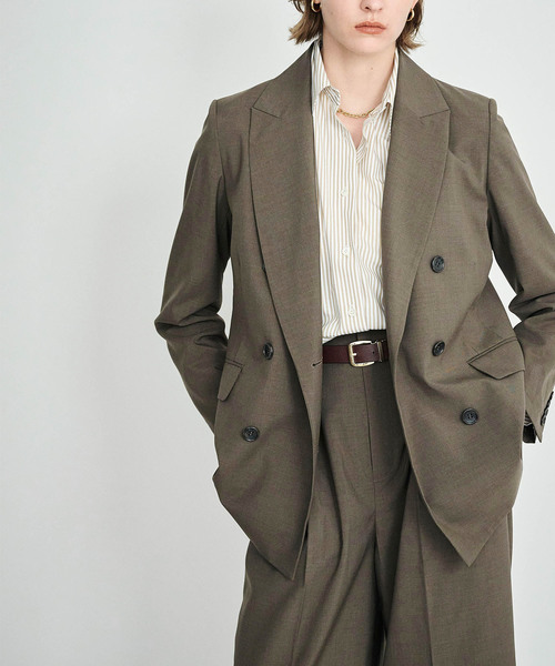 N.O.R.C(ノーク)の「ピークドラペルダブルジャケット【CLEAN MOTION】(テーラードジャケット・レディース・ブラウン/ブラック/ストライプ・S/M)」の1枚目の写真