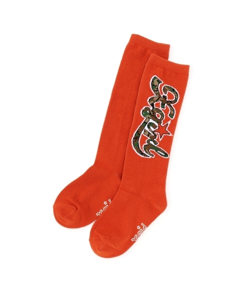 X-girl Stages（エックスガールステージス）の「総柄ロゴハイソックス（ソックス/靴下・キッズ・オフホワイト/ブラック/オレンジ・15-17cm/17-19cm/19-21cm）」の3枚目の写真