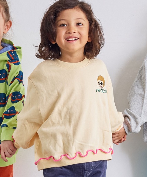 MARKEY'S（マーキーズ）の「マエウシロプリントトレーナー（スウェット・キッズ・オレンジ/サンドベージュ/オフホワイト/ライトブルー・80/90/95/100/110/120/130/140/150）」の2枚目の写真