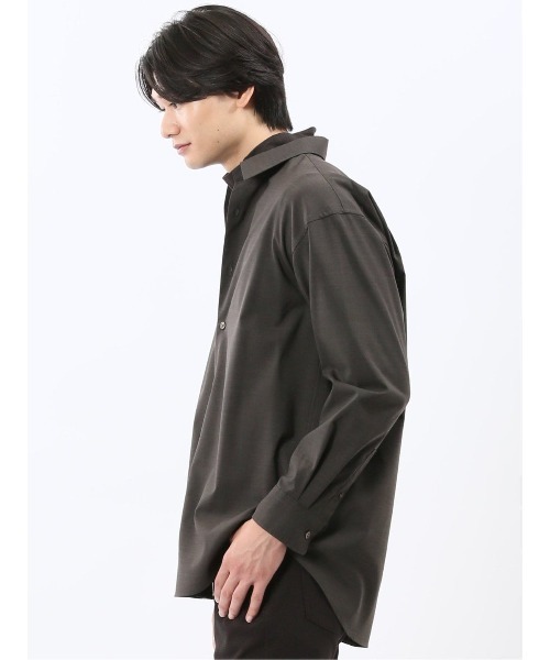 m.f.editorial(エムエフエディトリアル)の「シャツ メンズ 長袖 ストレッチ ウール混 レギュラーカラー ゆったり オーバーサイズ イタリア生地 国内縫製(シャツ/ブラウス・メンズ・ダークウッド/グレー・MEDIUM/LARGE)」の11枚目の写真