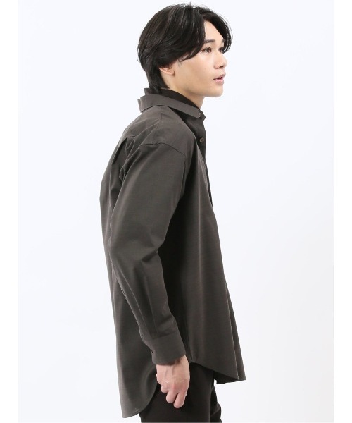m.f.editorial(エムエフエディトリアル)の「シャツ メンズ 長袖 ストレッチ ウール混 レギュラーカラー ゆったり オーバーサイズ イタリア生地 国内縫製(シャツ/ブラウス・メンズ・ダークウッド/グレー・MEDIUM/LARGE)」の13枚目の写真