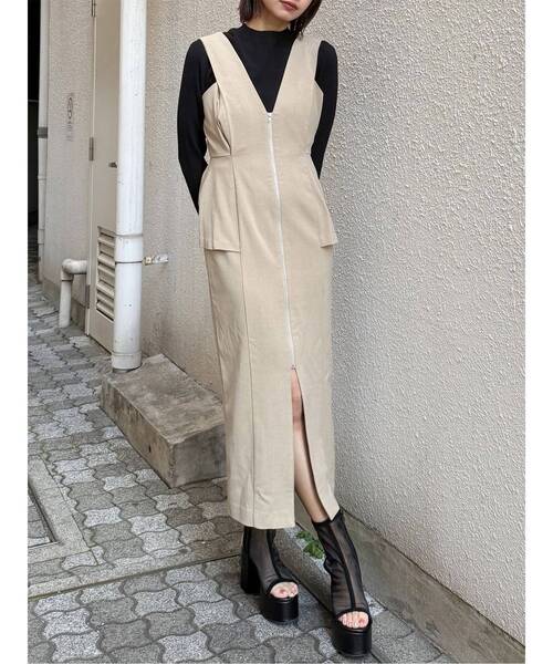 フロントZIPペプラムジャンパースカート（ジャンパースカート）｜MURUA