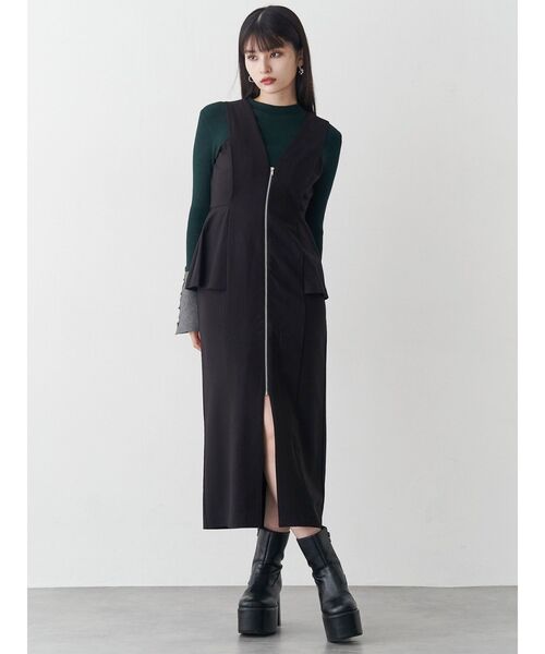 フロントZIPペプラムジャンパースカート（ジャンパースカート）｜MURUA