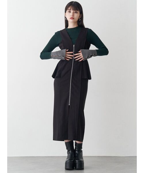 フロントZIPペプラムジャンパースカート（ジャンパースカート）｜MURUA