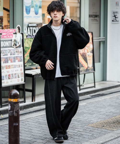 【waaa】ブルゾン 2Wayリバーシブル 両A面オーバーサイズワンポイントサークルロゴ刺繍