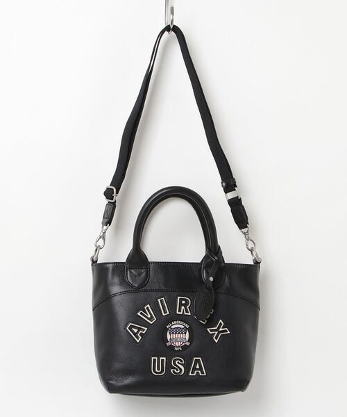 AVIREX(アヴィレックス)の「VARSITY LEATHER MINI TOTE BAG/バーシティー レザー ミニ トートバッグ(トートバッグ・レディース・ターコイズブルー/ブラック・F)」の2枚目の写真