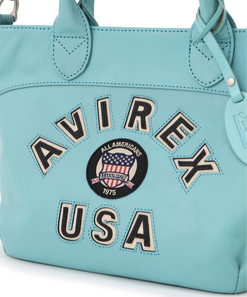 AVIREX(アヴィレックス)の「VARSITY LEATHER MINI TOTE BAG/バーシティー レザー ミニ トートバッグ(トートバッグ・レディース・ターコイズブルー/ブラック・F)」の12枚目の写真