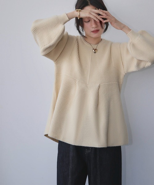ELFRANK（エルフランク）の「ボリュームスリーブ ペプラム ニット プルオーバー（ニット/セーター・レディース・モカ/グレー/アイボリー・M/L）」の20枚目の写真