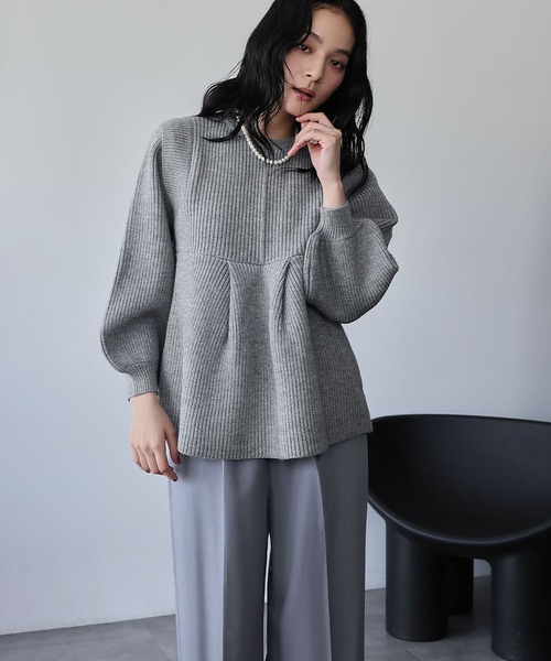 ELFRANK（エルフランク）の「ボリュームスリーブ ペプラム ニット プルオーバー（ニット/セーター・レディース・モカ/グレー/アイボリー・M/L）」の19枚目の写真