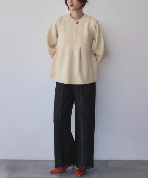 ELFRANK（エルフランク）の「ボリュームスリーブ ペプラム ニット プルオーバー（ニット/セーター・レディース・モカ/グレー/アイボリー・M/L）」の9枚目の写真