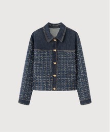 LA POMME petit（ラポミ・プチ）の「Tweed Stitching Denim Jacket（デニムジャケット）」