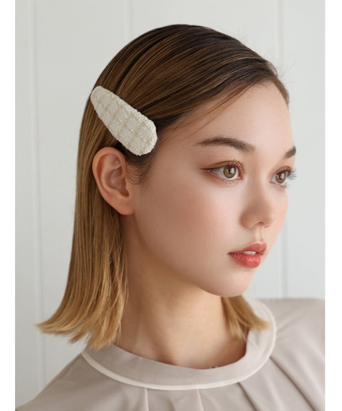 Edit Sheen（エディットシーン）の「ツイードデザインヘアピン（ヘアゴム・レディース・ホワイト/ホワイト系その他/ブラック・FREE）」の2枚目の写真