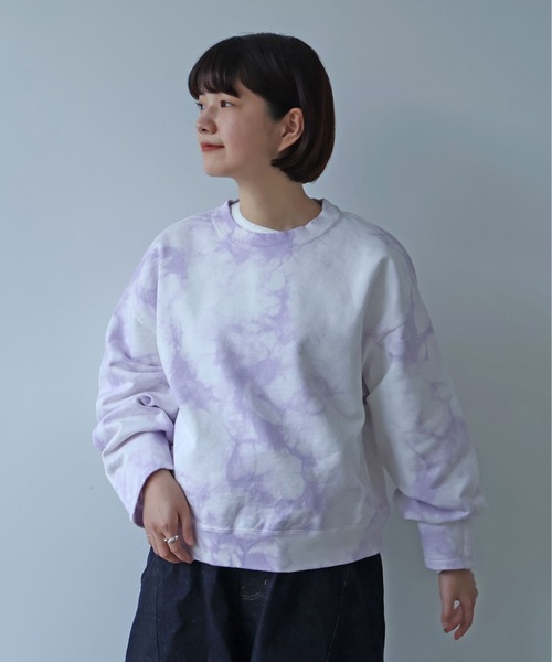 yuni(ユニ )の「●highcount コットン裏毛 ムラ染め short プルオーバー(スウェット・レディース・パープル/グリーン・FREE)」の2枚目の写真