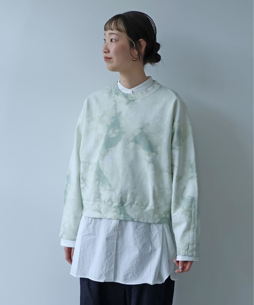 yuni(ユニ )の「●highcount コットン裏毛 ムラ染め short プルオーバー(スウェット・レディース・パープル/グリーン・FREE)」の1枚目の写真