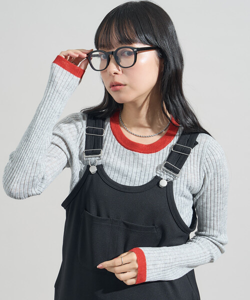 FREAK'S STORE(フリークスストア)の「ウォッシャブル 配色 リンガー リブニット/配色パイピング 限定展開(ニット/セーター・レディース・キャメル/ベージュ/ブラック/グレー・フリ-)」の1枚目の写真