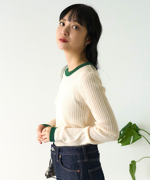FREAK'S STORE(フリークスストア)の「ウォッシャブル 配色 リンガー リブニット/配色パイピング 限定展開(ニット/セーター・レディース・キャメル/ベージュ/ブラック/グレー・フリ-)」の13枚目の写真