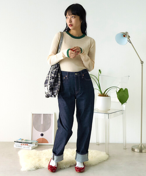 FREAK'S STORE(フリークスストア)の「ウォッシャブル 配色 リンガー リブニット/配色パイピング 限定展開(ニット/セーター・レディース・キャメル/ベージュ/ブラック/グレー・フリ-)」の15枚目の写真