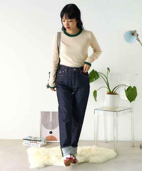 FREAK'S STORE(フリークスストア)の「ウォッシャブル 配色 リンガー リブニット/配色パイピング 限定展開(ニット/セーター・レディース・キャメル/ベージュ/ブラック/グレー・フリ-)」の16枚目の写真