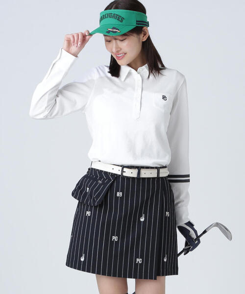 PEARLY GATES ストレッチサッカースカート＜ベースボールロゴ柄＞ PEARLY GATES】Peストレッチサッカースカート ＜ベースボールロゴ柄