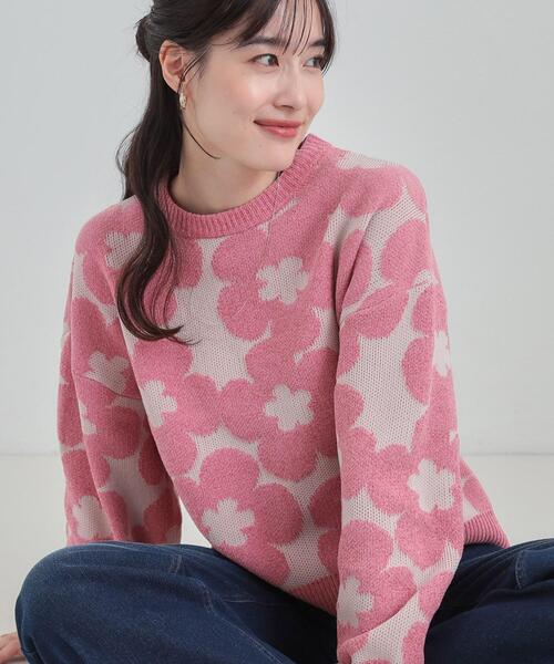 セール】【S-LL】レトロ可愛い デイジー柄 総柄ニット（ニット