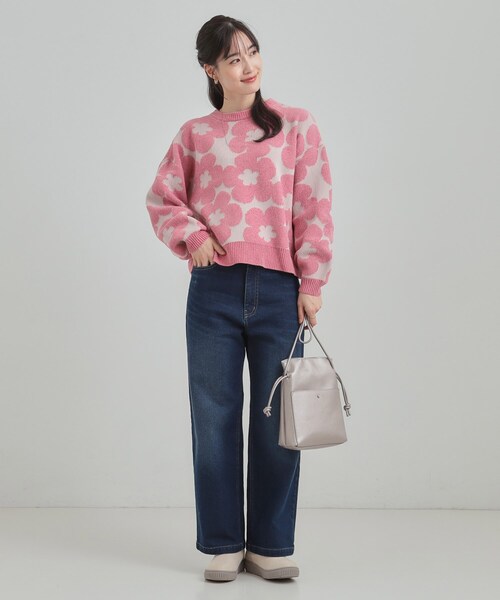 Cutie Blonde（キューティーブロンド）の「【S-LL】レトロ感漂う デイジー柄 総柄ニット（ニット/セーター・レディース・ライトグレー系/ダークブラウン系/チャコールグレー/ピンク系6・01/02/03/04）」の15枚目の写真